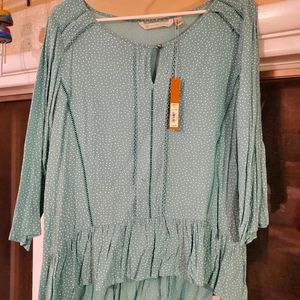 Lauren Conrad Green polka dot shirt NEW